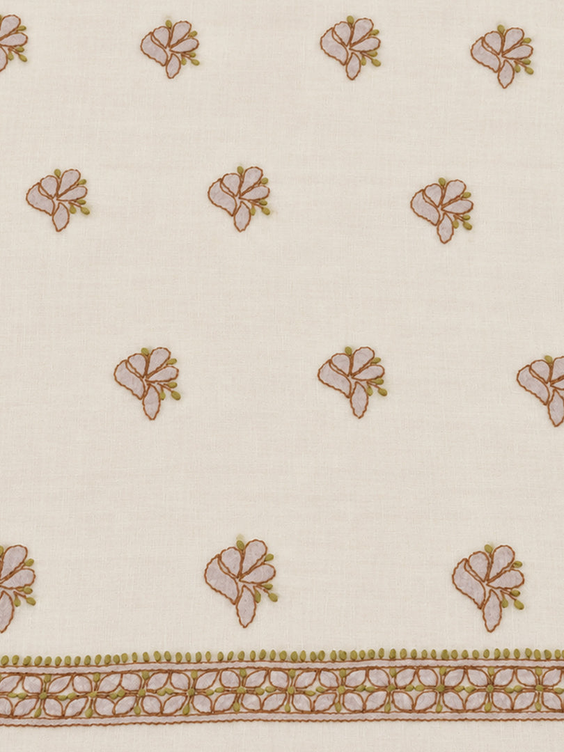 Seva Chikan Hand Embroidere Cream Terivoil Cotton Lucknowi Chikankari Unstitched Suit Piece-SEV15021