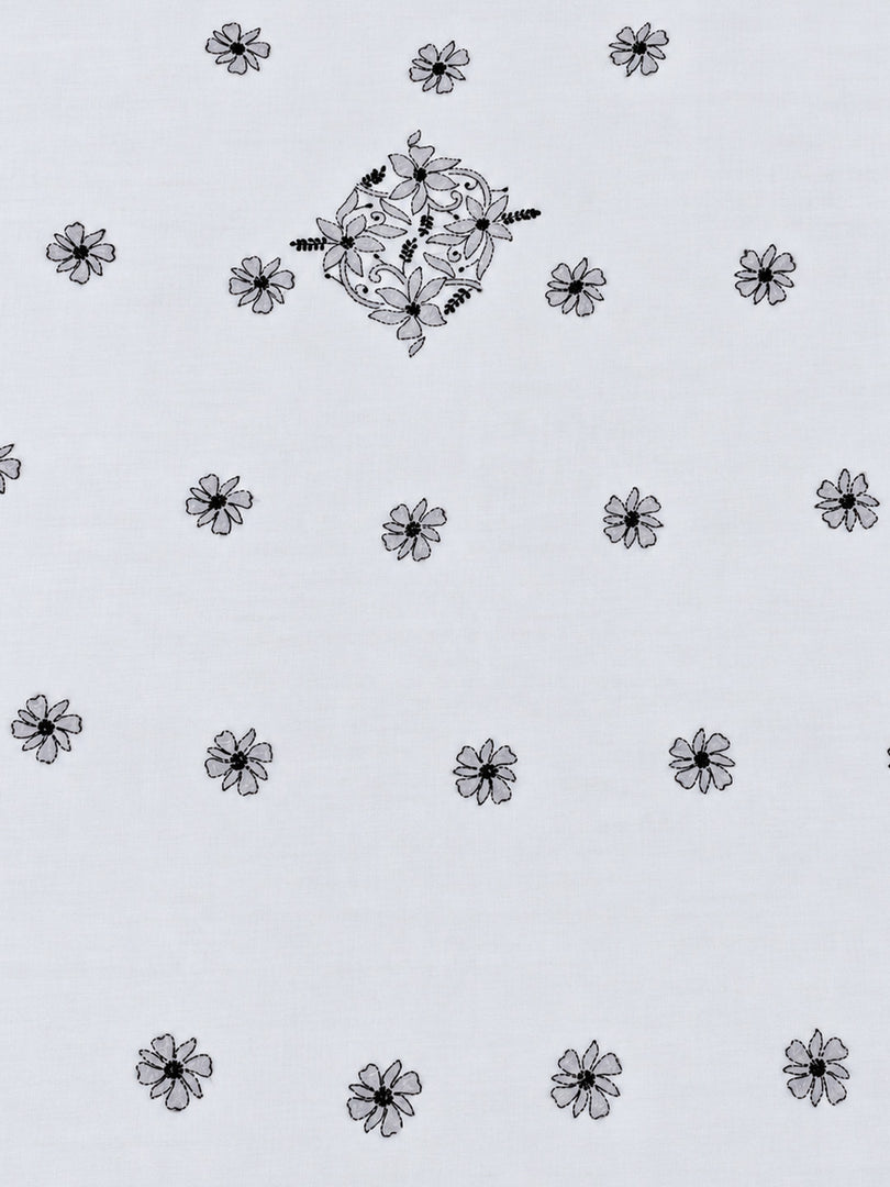 Seva Chikan Hand Embroidered White Terivoil Cotton Lucknowi Chikankari Unstitched Suit Piece-SEV15005