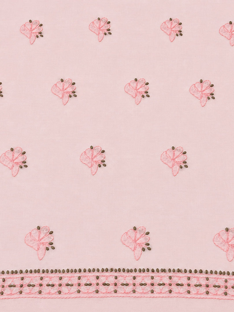 Seva Chikan Hand Embroidere Pink Terivoil Cotton Lucknowi Chikankari Unstitched Suit Piece-SEV15020