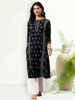 Load image into Gallery viewer, Seva Chikan Hand Embroidered Lucknowi Chikankari Black &amp; Grey Cotton Kurta SCL4769