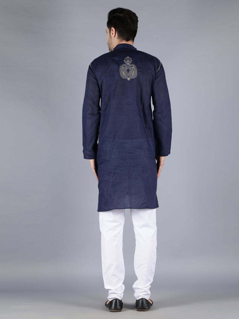 Seva Chikan Hand Embroidered  Lucknowi Chikan Mens Kurta