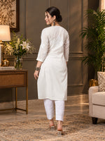 Load image into Gallery viewer, Seva Chikan Hand Embroidered Lucknowi Chikankari White Cotton Kurta-SEV1000
