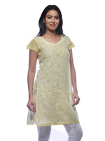 Load image into Gallery viewer, Seva Chikan Hand Embroidered Lemon Cotton Lucknowi Chikan Kurti-SCL0271
