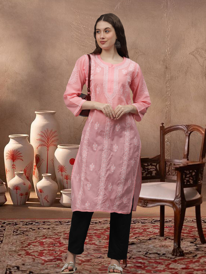 Seva Chikan Hand Embroidered Terivoil Cotton Lucknowi Chikankari Kurta