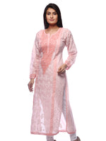 Load image into Gallery viewer, Seva Chikan Hand Embroidered Pink Cotton Lucknowi Chikan Kurti-SCL0237