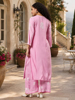 Load image into Gallery viewer, Seva Chikan Hand Embroidered Pink Rayon Lucknowi Chikankari Kurta Set SCL8063