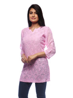 Load image into Gallery viewer, Seva Chikan Hand Embroidered Pink Viscose Georgette Lucknowi Chikankari Short Top-SCL0511