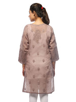 Load image into Gallery viewer, Seva Chikan Hand Embroidered Brown Cotton Lucknowi Chikan Kurta-SCL0641