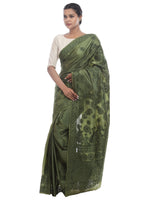 Load image into Gallery viewer, Seva Chikan Hand Embroidered Green Tusser Silk Lucknowi Saree-SCL2307