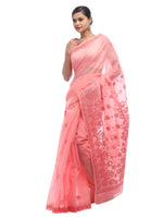Load image into Gallery viewer, Seva Chikan Hand Embroidered Carrot Pink Cotton Lucknowi Saree-SCL2325