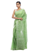 Load image into Gallery viewer, Seva Chikan Hand Embroidered Green Cotton Lucknowi Saree-SCL2326