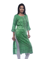 Load image into Gallery viewer, Seva Chikan Hand Embroidered Dark Green Silk Lucknowi Chikan Kurti-SCL0279