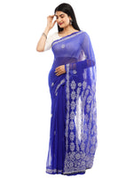 Load image into Gallery viewer, Seva Chikan Hand Embroidered Royal Blue Georgette Lucknowi Saree-SCL2003
