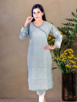 Load image into Gallery viewer, Seva Chikan Hand Embroidered Grey Cotton Lucknowi Chikan Kurti SCL1225
