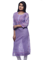 Load image into Gallery viewer, Seva Chikan Hand Embroidered Purple Cotton Lucknowi Chikan Kurti-SCL0287