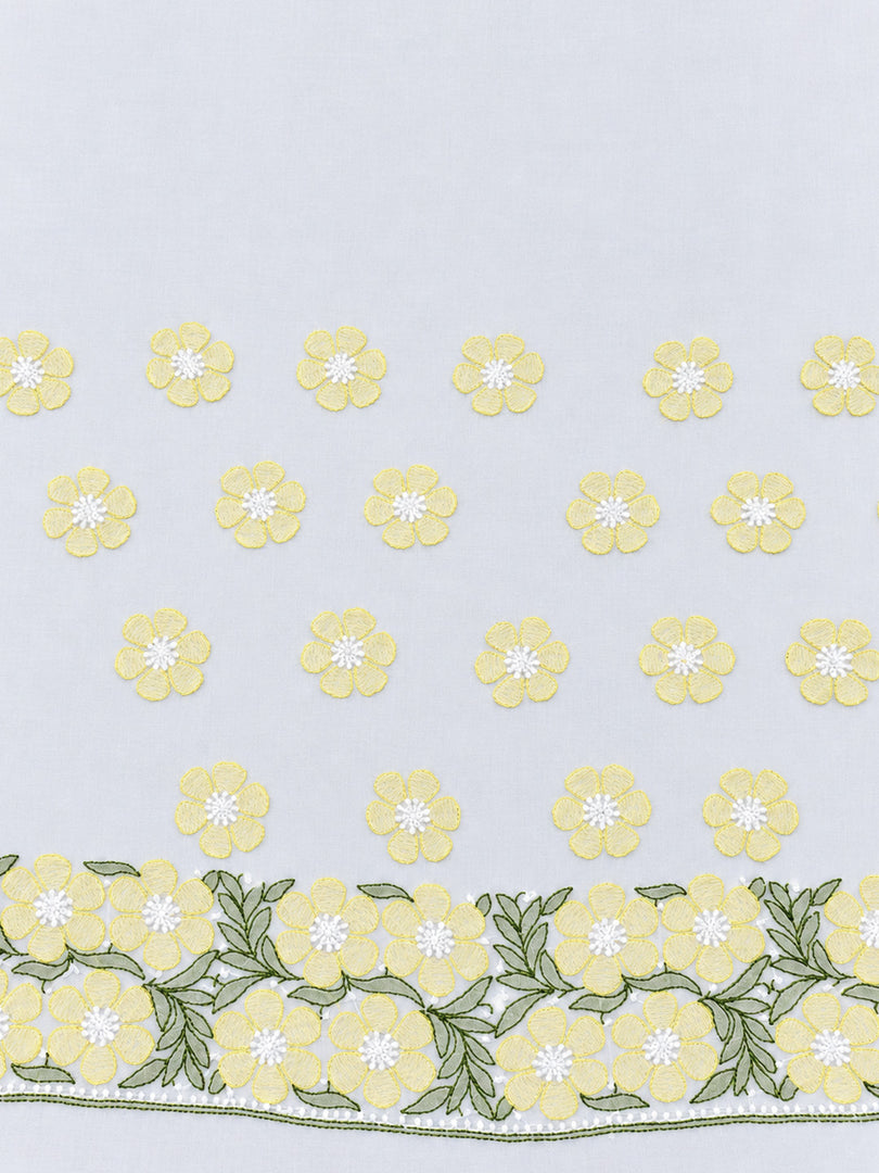 Seva Chikan Hand Embroidered White Terivoil Cotton Lucknowi Chikankari Unstitched Suit Piece-SEV15008