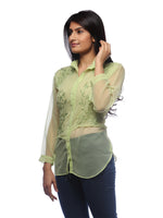 Load image into Gallery viewer, Seva Chikan Hand Embroidered Green Georgette Lucknowi Chikankari Shirt-SCL0515