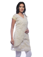 Load image into Gallery viewer, Seva Chikan Hand Embroidered Lemon Cotton Lucknowi Chikan Kurti-SCL0299