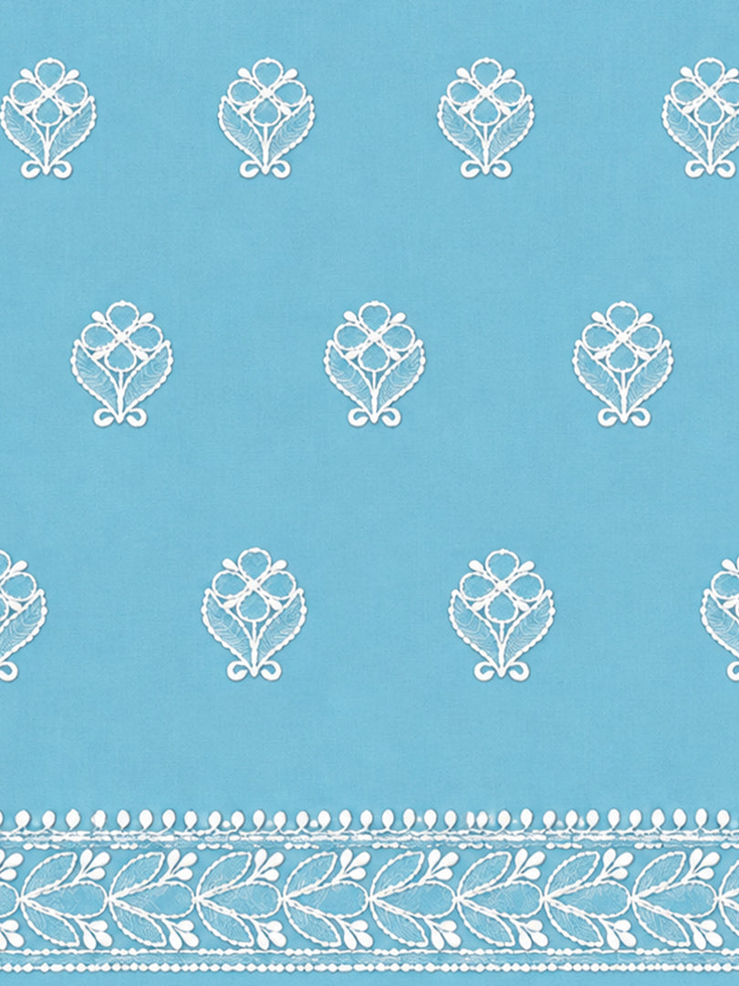 Seva Chikan Hand Embroidered Blue Terivoil Cotton Lucknowi Chikankari Unstitched Suit Piece-SCL13142