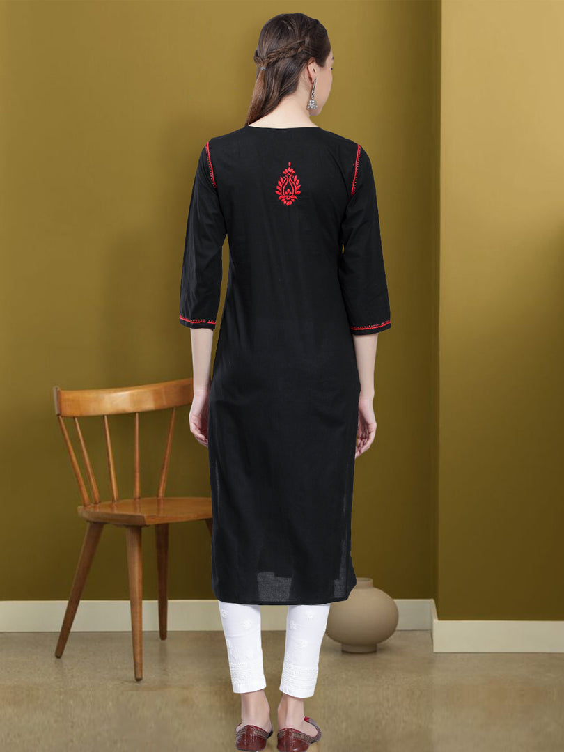 Seva Chikan Hand Embroidered Black Cotton Lucknowi Chikankari Kurta