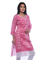 Load image into Gallery viewer, Seva Chikan Hand Embroidered Dark Pink Cotton Lucknowi Chikan Kurti-SCL0228