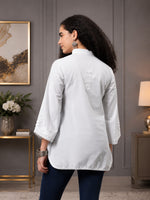 Load image into Gallery viewer, Seva Chikan Hand Embroidered White Cotton Lucknowi Chikankari Top SEV2001