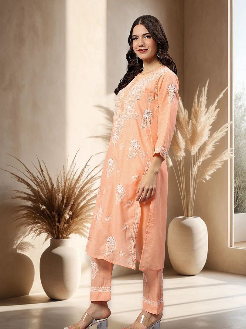 Seva Chikan Hand Embroidered Cotton Lucknowi Chikankari Kurta Set