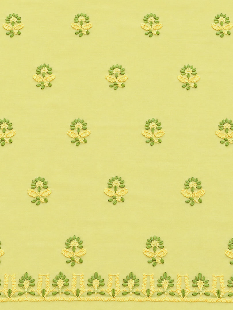 Seva Chikan Hand Embroidere Lemon Terivoil Cotton Lucknowi Chikankari Unstitched Suit Piece-SEV15015