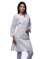 Load image into Gallery viewer, Seva Chikan Hand Embroidered White Cotton Lucknowi Chikan Kurti-SCL0223
