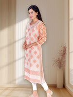Load image into Gallery viewer, Seva Chikan Hand Embroidered Peach Cotton Lucknowi Chikan Kurti SCL1206
