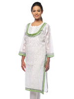 Load image into Gallery viewer, Seva Chikan Hand Embroidered White Cotton Lucknowi Chikan Kurti-SCL0681
