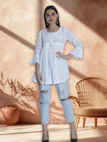 Load image into Gallery viewer, Seva Chikan Hand Embroidered Cotton Lucknowi Chikan Short Top