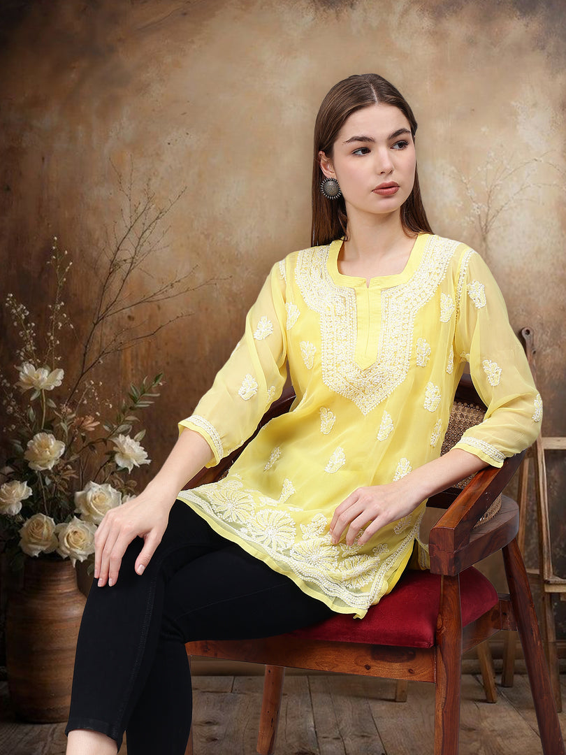 Seva Chikan Hand Embroidered Georgette Lucknowi Chikankari Top With Slip SCL9186