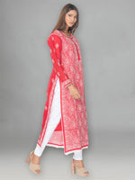 Load image into Gallery viewer, Seva Chikan Hand Embroidered Red Cotton Lucknowi Chikankari Kurta-SCL0982
