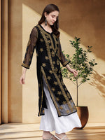Load image into Gallery viewer, Seva Chikan Hand Embroidered Georgette Lucknowi Chikankari Kurta With Slip