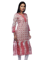 Load image into Gallery viewer, Seva Chikan Hand Embroidered White Chanderi Silk Lucknowi Chikan Kurti-SCL0249
