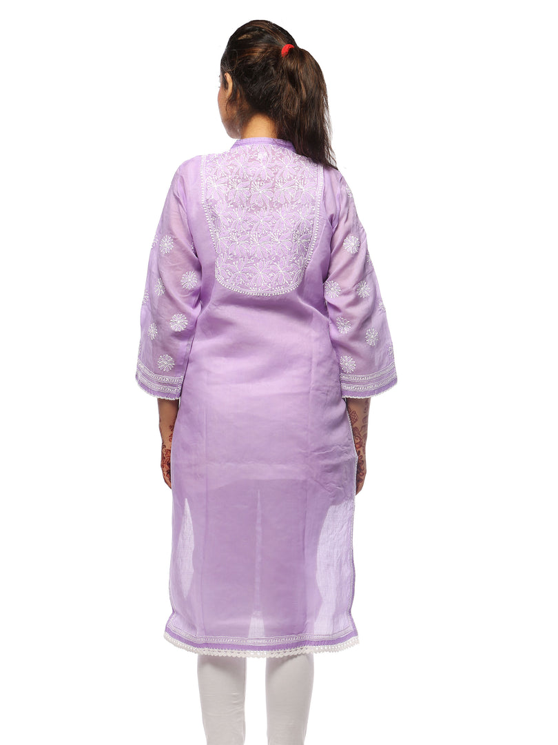 Seva Chikan Hand Embroidered Purple Cotton Lucknowi Chikan Kurta-SCL0644