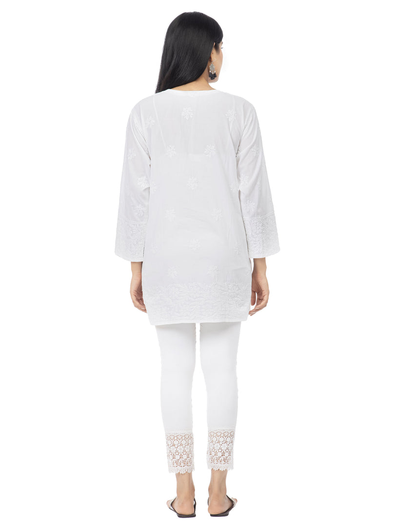 Seva Chikan Hand Embroidered White Cotton Lucknowi Chikan Top-SCL2196