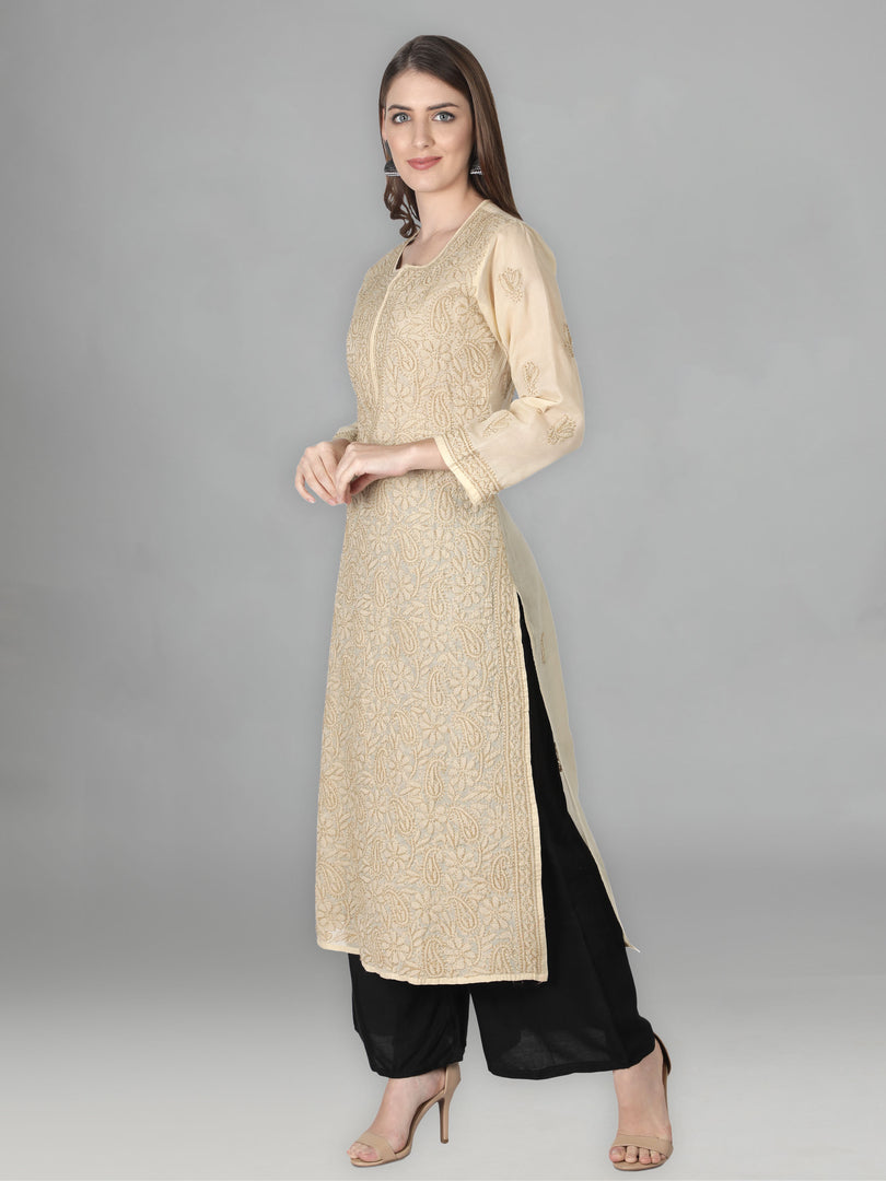 Seva Chikan Hand Embroidered Cotton Lucknowi Chikan Kurta