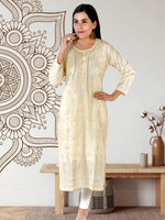Load image into Gallery viewer, Seva Chikan Hand Embroidered Yellow Cotton Lucknowi Chikan Kurti SCL1322
