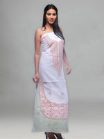 Load image into Gallery viewer, Seva Chikan Hand Embroidered White Cotton Lucknowi Chikan Unstitched Kurti Piece-SCL0104