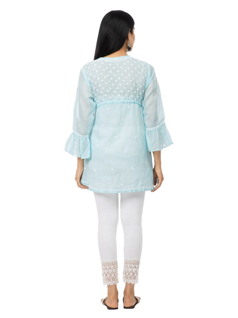 Seva Chikan Hand Embroidered Sky Blue Cotton Lucknowi Chikan Top-SCL2197