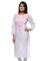 Load image into Gallery viewer, Seva Chikan Hand Embroidered White Cotton Lucknowi Chikan Kurti-SCL0304