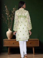 Load image into Gallery viewer, Seva Chikan Hand Embroidered Lemon Cotton Lucknowi Chikan Short Kurti SCL1062
