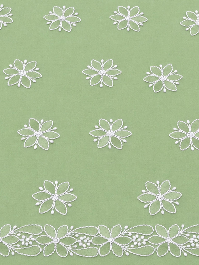 Seva Chikan Hand Embroidered Green Cotton Lucknowi Chikankari Unstitched Suit Piece-SEV15057