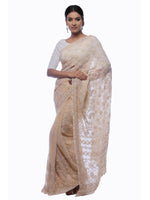 Load image into Gallery viewer, Seva Chikan Hand Embroidered Fawn Georgette Lucknowi Saree-SCL0373