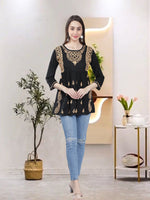 Load image into Gallery viewer, Seva Chikan Hand Embroidered  Black Cotton Lucknowi Chikankari Top