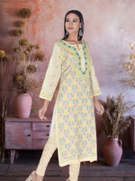 Load image into Gallery viewer, Seva Chikan Hand Embroidered Yellow Cotton Lucknowi Chikan Kurti SCL1006
