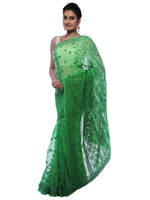 Load image into Gallery viewer, Seva Chikan Hand Embroidered Green Georgette Lucknowi Saree-SCL0381