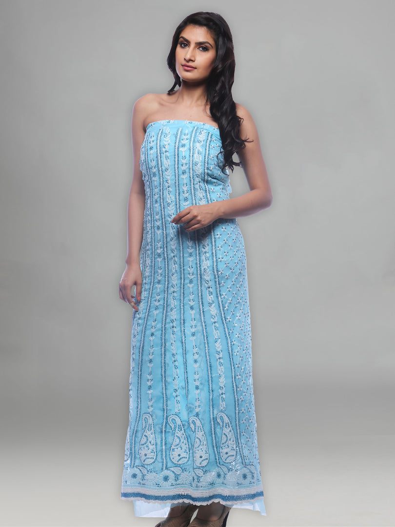 Seva Chikan Hand Embroidered Blue Georgette Lucknowi Chikankari Unstitched Suit Piece-SCL0068